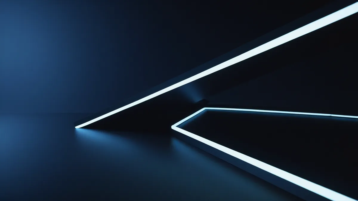 Linhas geométricas de ângulo luminosas sobre fundo preto