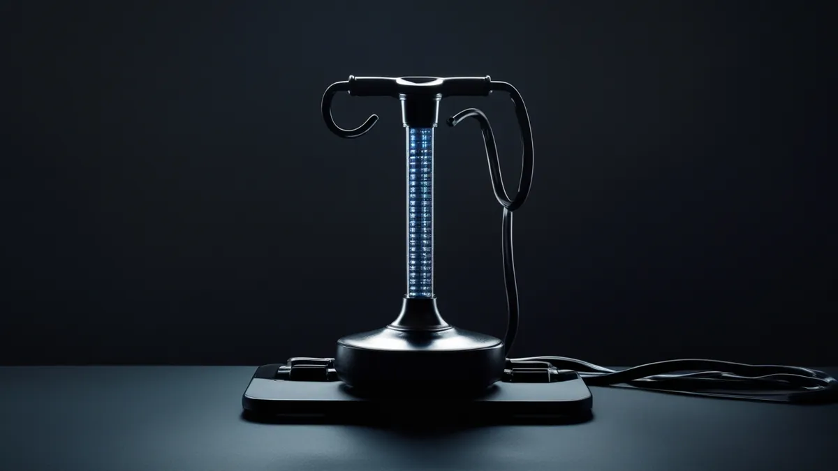 Dispositivo de tração médica sobre mesa escura em fotografia de produto
